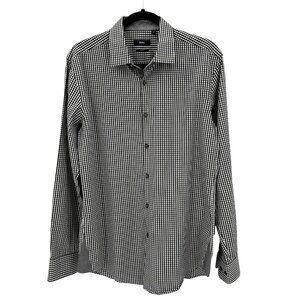 Hugo Boss Mens Slim Fit Black White Gingham Long Sleeve Dress Shirt 16.5/42